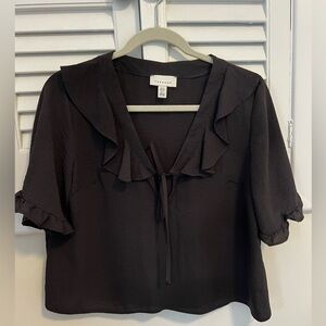 Topshop Black Ruffle Crop Top w/ Ruffle Flutter Sleeves